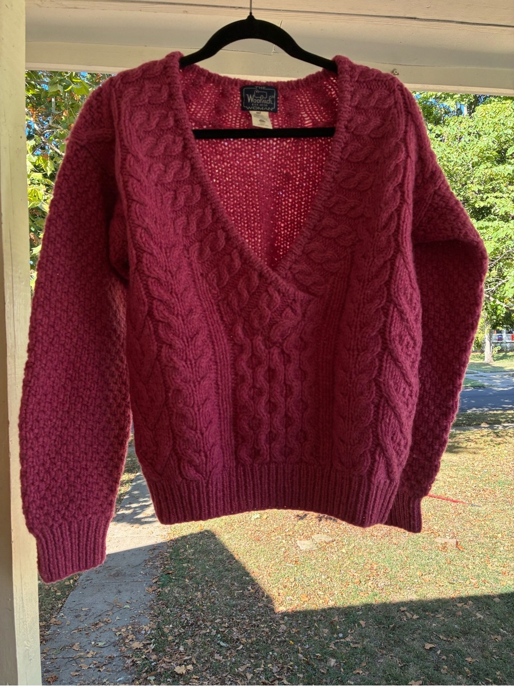 Woolrich Women's Cable Knit V-Neck Sweater - Raspberry Plum